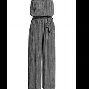Strapless belted jumpsuit